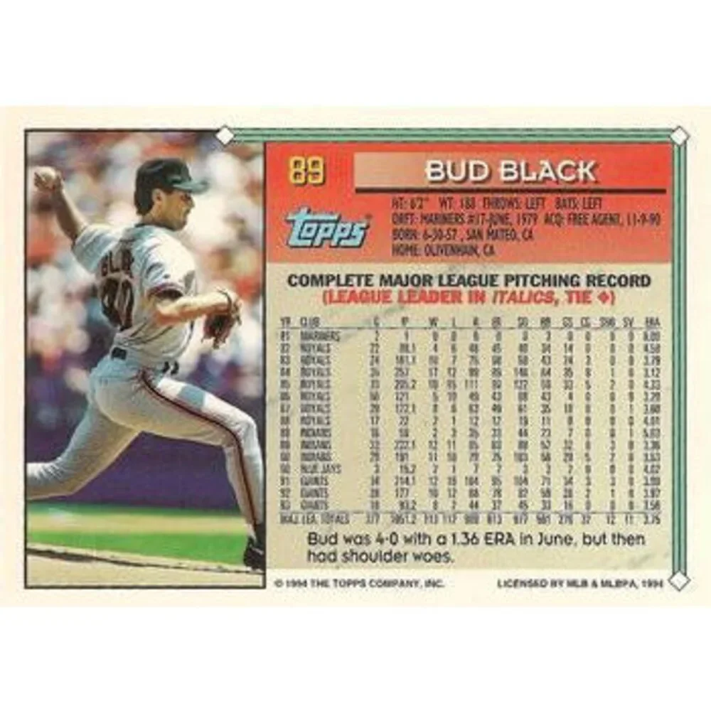 1994 Topps Bud Black # 89 San Francisco Giants